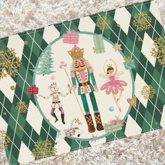 Nutcracker Placemats Christmas Decor Xmas Holiday Green Table Decorations Set 4 - Picture 11 of 12